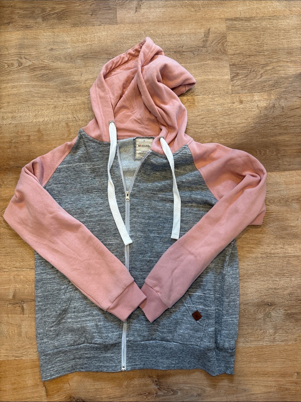 Doublju Pink & Gray Raglan Zip Hoodie